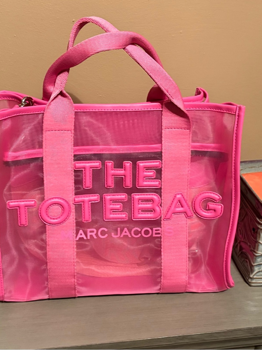 Marc Jacobs Hot Pink Mesh Tote with Bold Branding